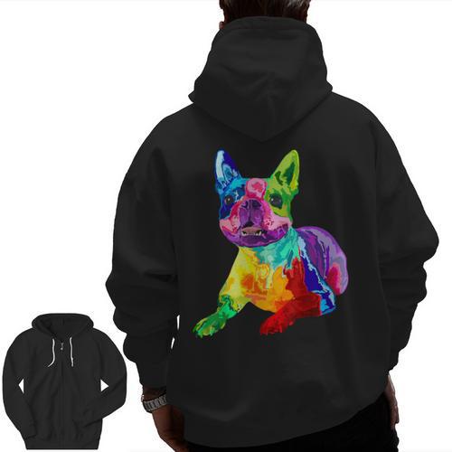 Dog Lover Boston Terrier Dog Colorful Boston Terrier Men Women Kids Men Zip Up Hoodie Back Print - Bostonterriersmerch.com