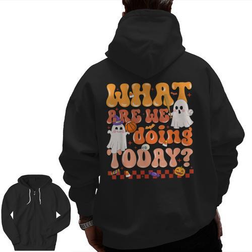 What Are We Doing Today Halloween PE Spooky Teacher Men Zip Up Hoodie Back Print - teacherstshirts.com CA