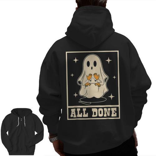 All Done Sign Language Ghost Speech Pathology Teacher Men Zip Up Hoodie Back Print - teacherstshirts.com