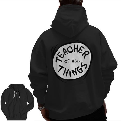 Dr Seuss Teacher Of All Things Red Emblem Men Zip Up Hoodie Back Print - teacherstshirts.com