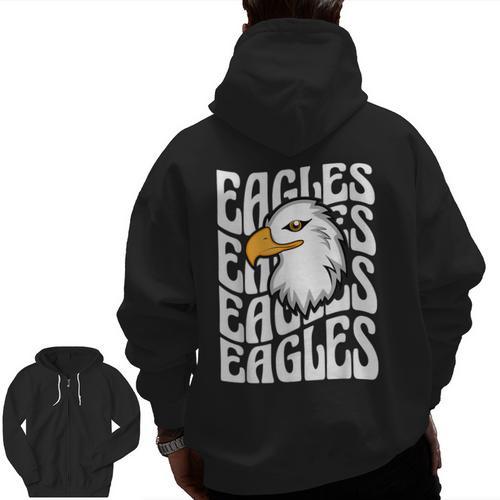 Eagles School Sports Fan Team Spirit Teacher Parent Student Men Zip Up Hoodie Back Print - teacherstshirts.com CA