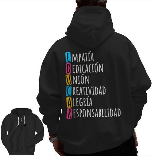 Educar Bilingual Spanish Teacher Men Zip Up Hoodie Back Print - teacherstshirts.com AU