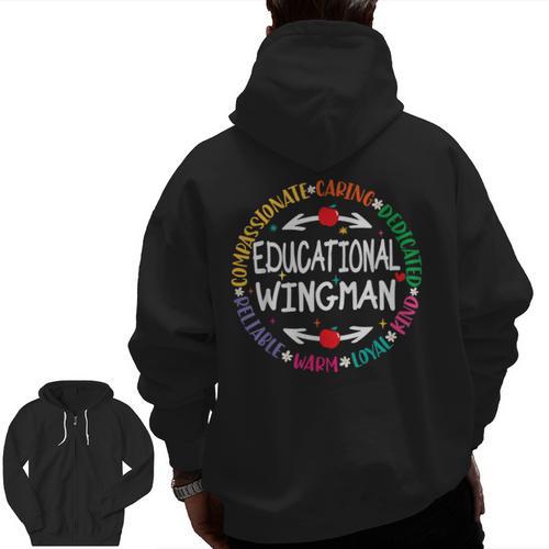 Educational Wingman Assistant Teaching a School Teacher Aide Men Zip Up Hoodie Back Print - teacherstshirts.com