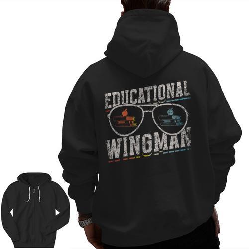 Educational Wingman Assisting Teacher Teaching Assistant Men Zip Up Hoodie Back Print - teacherstshirts.com
