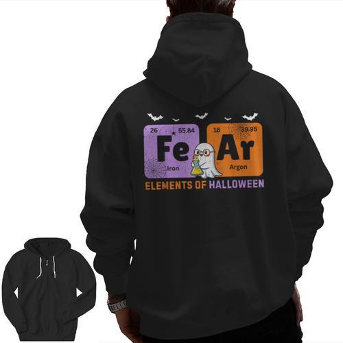Elements Of Halloween Fear Periodically Chemistry Teacher Men Zip Up Hoodie Back Print - teacherstshirts.com