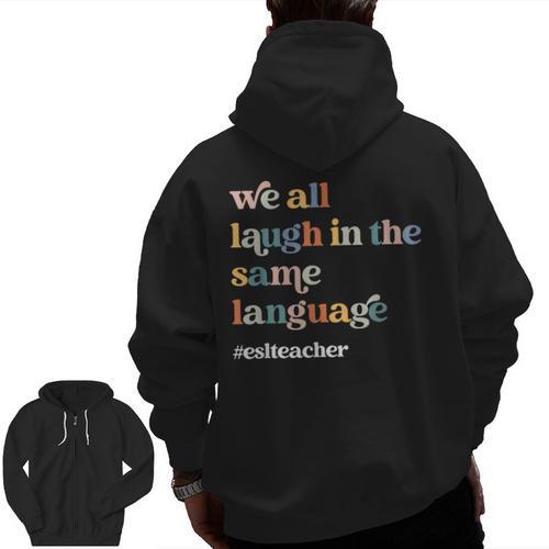 ESL Teacher ESOL Student Cute Retro Back To School First Day Men Zip Up Hoodie Back Print - teacherstshirts.com DE