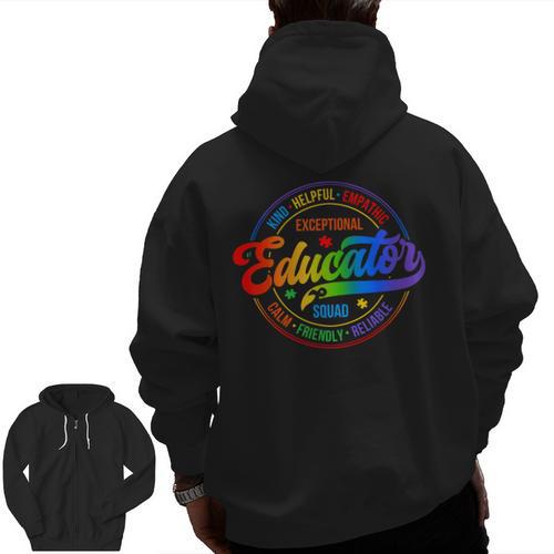 Exceptional Educator Squad Special Education Teacher Autism Men Zip Up Hoodie Back Print - teacherstshirts.com CA