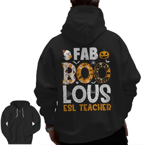Faboolous ESL ESOL Teacher Spooky Teacher Halloween Costume For Men Women Men Zip Up Hoodie Back Print - teacherstshirts.com