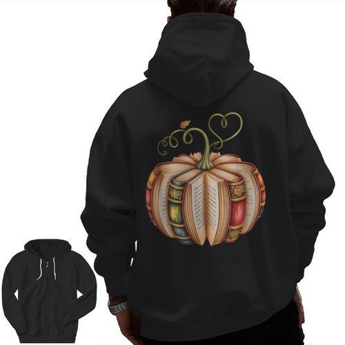 Fall Book Pumpkin Fall Librarians Bookworm Teachers Students Men Zip Up Hoodie Back Print - teacherstshirts.com AU