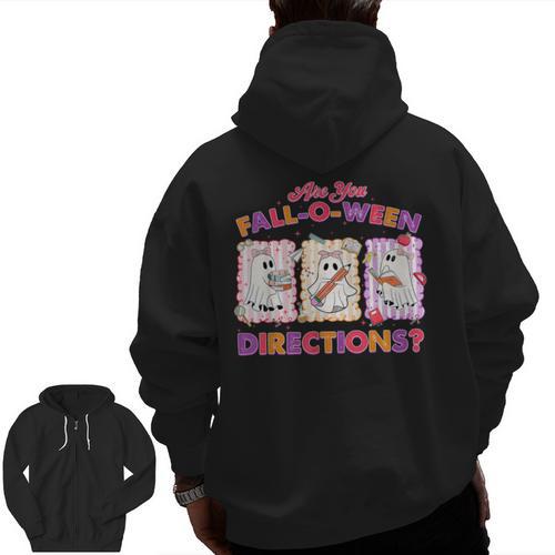 Are You Fall-O-Ween Directions Halloween Teacher Ghost Men Zip Up Hoodie Back Print - teacherstshirts.com DE