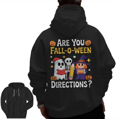 Are You Fall O Ween Directions Halloween Teacher Ghost Men Zip Up Hoodie Back Print - teacherstshirts.com