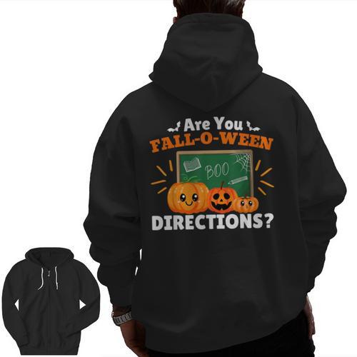Are You Fall O Ween Directions Halloween Teacher Retro Men Zip Up Hoodie Back Print - teacherstshirts.com AU