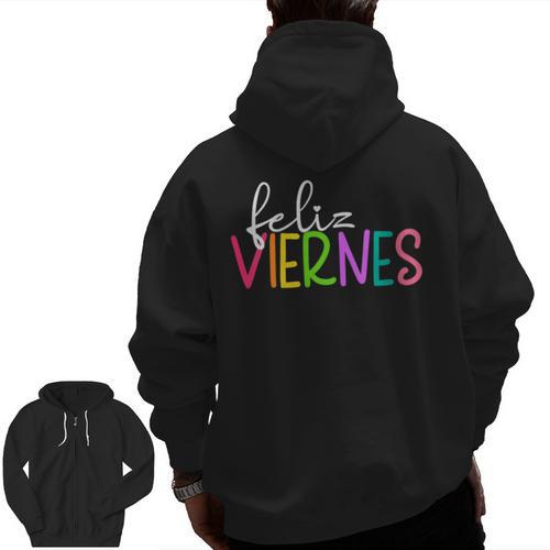 Feliz Viernes Happy Friday Spanish Teacher Friday Spanish Sp Men Zip Up Hoodie Back Print - teacherstshirts.com UK