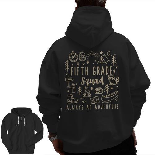 Fifth Grade Squad Adventure Camping 5th Grade Teacher Kids Men Zip Up Hoodie Back Print - teacherstshirts.com DE