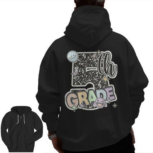 First Day Of Fifth Grade Composition Notebook Teacher Men Zip Up Hoodie Back Print - teacherstshirts.com