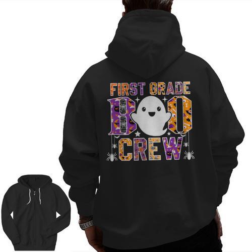 First Grade Boo Crew Teacher Student Halloween Costume Men Zip Up Hoodie Back Print - teacherstshirts.com UK
