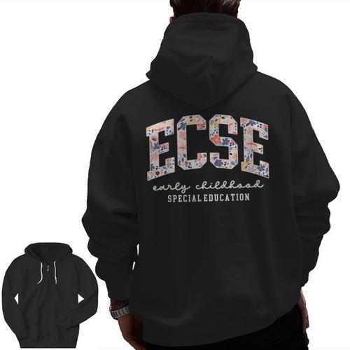 Floral ECSE Early Childhood Special Education SPED Teacher Men Zip Up Hoodie Back Print - teacherstshirts.com CA