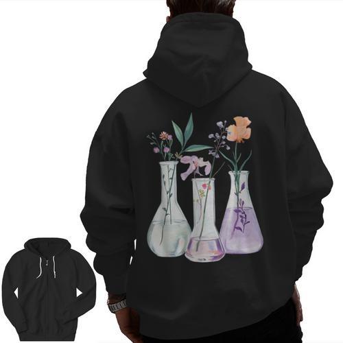 Flowers Test Tube Chemistry Student Science Teacher Women Men Zip Up Hoodie Back Print - teacherstshirts.com
