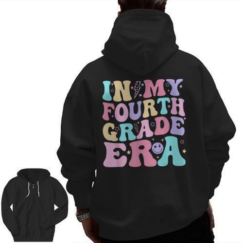 In My Fourth Grade Era Girl Back To School 4th Grade Teacher Men Zip Up Hoodie Back Print - teacherstshirts.com AU