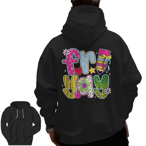 Fri-Yay Happy Friday Weekend Teacher Back To School Men Zip Up Hoodie Back Print - teacherstshirts.com AU
