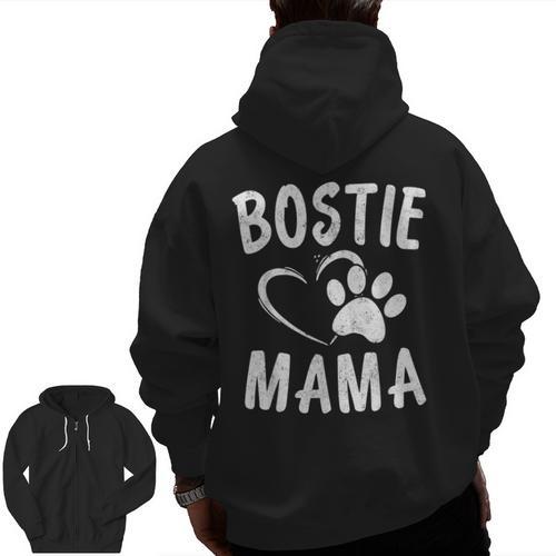 Fun Bostie Mama Dog Lover Apparel Boston Terrier Mom Men Zip Up Hoodie Back Print - Bostonterriersmerch.com