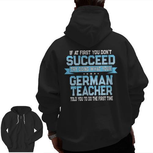 Fun German Teacher Appreciation Language Class Saying Men Zip Up Hoodie Back Print - teacherstshirts.com UK