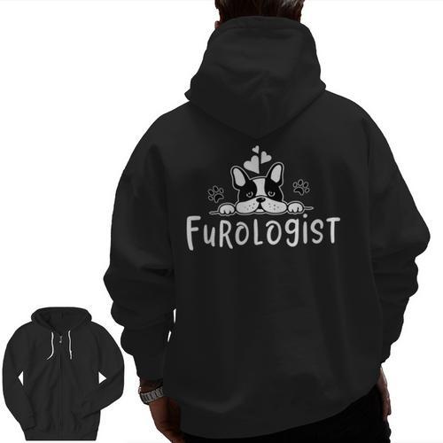 Furologist Puppy Stylist Cute Dog Groomer Men Women Men Zip Up Hoodie Back Print - Bostonterriersmerch.com