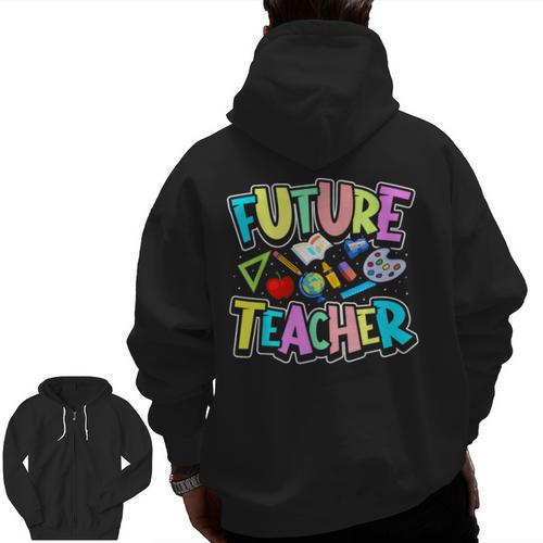Future Teacher Kid's Career Men Zip Up Hoodie Back Print - teacherstshirts.com UK