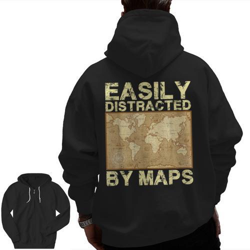 Geography Teacher Easily Distracted By Maps Men Zip Up Hoodie Back Print - teacherstshirts.com