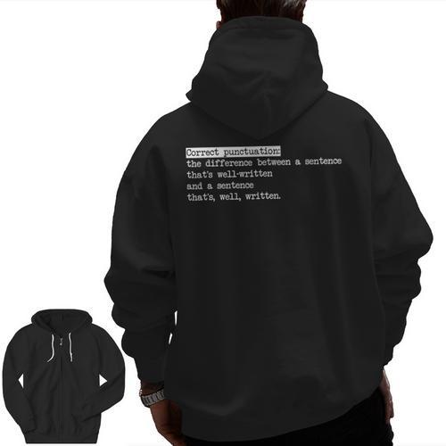 Grammar Teacher And Punny Punctuation Men Zip Up Hoodie Back Print - teacherstshirts.com CA