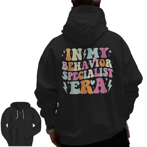 Groovy In My Behavior Specialist Era Behavior Teachers Men Zip Up Hoodie Back Print - teacherstshirts.com DE