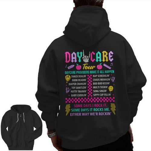 Groovy Day Care Some Days I Rock It Day Care Teacher Life Men Zip Up Hoodie Back Print - teacherstshirts.com AU