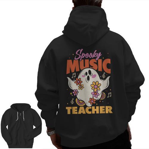 Groovy Faboolous Spooky Music Teacher Halloween Men Women Men Zip Up Hoodie Back Print - teacherstshirts.com UK