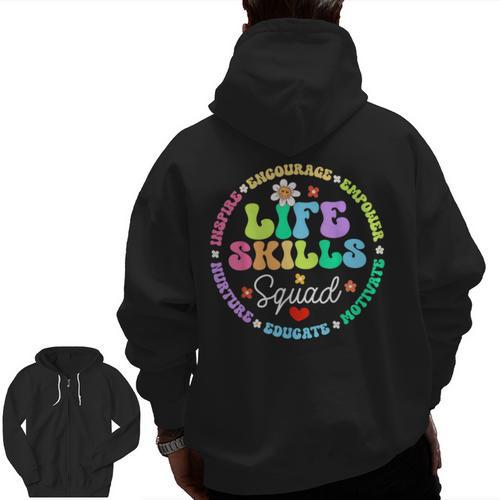 Groovy Life Skills Squad Teacher Special Ed SPED Team Crew Men Zip Up Hoodie Back Print - teacherstshirts.com UK