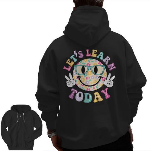 Groovy Retro Lets Learn Today Teacher Student Back To School Men Zip Up Hoodie Back Print - teacherstshirts.com AU
