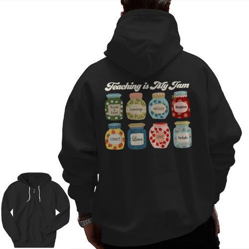Groovy Teaching Is My Jam Teacher Appreciation Men Zip Up Hoodie Back Print - teacherstshirts.com AU
