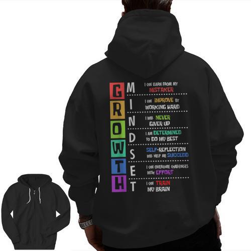 Growth Mindset Positive Motivational Classroom Teacher Learn Men Zip Up Hoodie Back Print - teacherstshirts.com AU