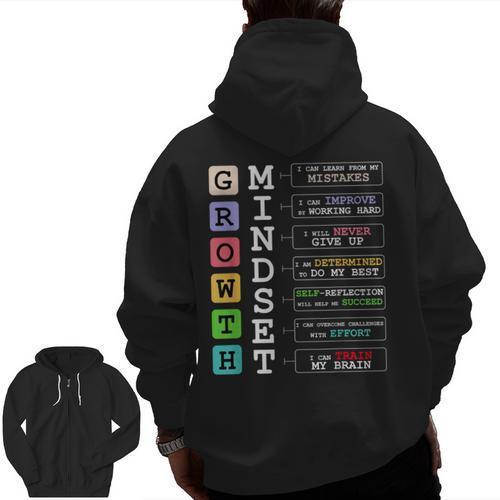 Growth Mindset Shirt Positive School Classroom Teacher Men Zip Up Hoodie Back Print - teacherstshirts.com