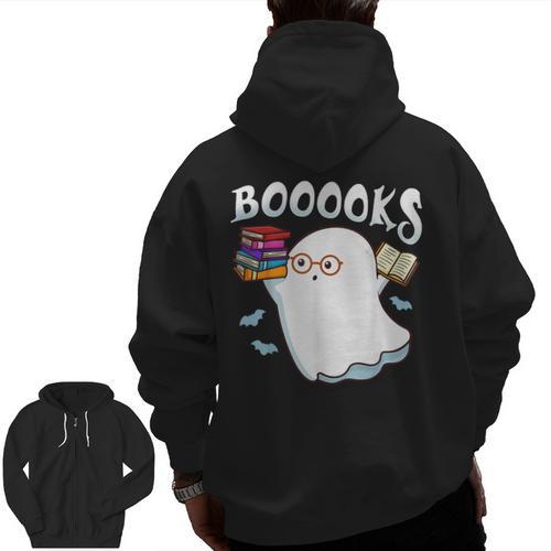 Halloween Books Librarian English Teacher Reader Reading Men Zip Up Hoodie Back Print - teacherstshirts.com AU