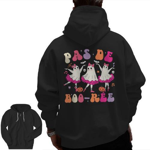 Halloween Dance Teacher Pas De Boo-Ree Ghost Ballet Dancer Men Zip Up Hoodie Back Print - teacherstshirts.com CA