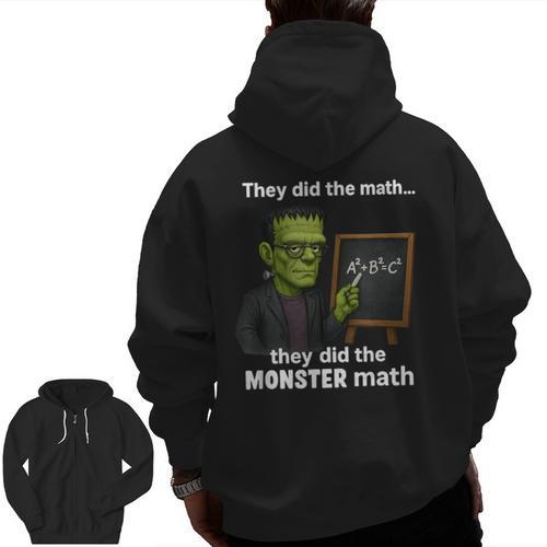 Halloween Monster Math Pun Teacher Humor Men Zip Up Hoodie Back Print - teacherstshirts.com