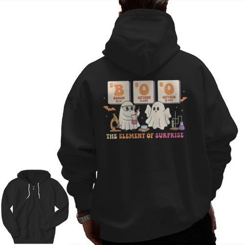 Halloween Science Teacher Boo Ghost The Element Of Surprise Men Zip Up Hoodie Back Print - teacherstshirts.com