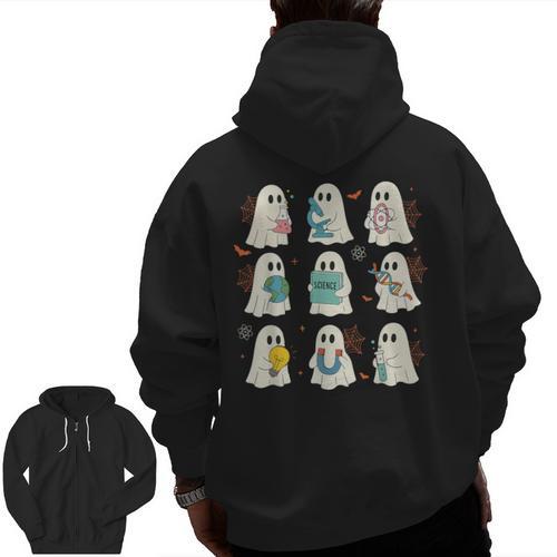 Halloween Science Teacher Student Ghost Laboratory Men Women Men Zip Up Hoodie Back Print - teacherstshirts.com AU