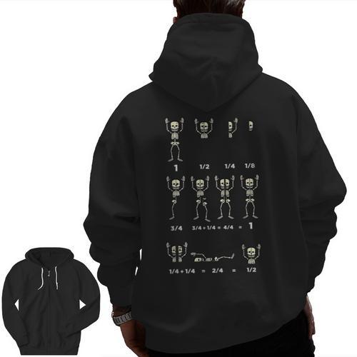 Halloween Skeleton Math Fraction Teacher Men Women Men Zip Up Hoodie Back Print - teacherstshirts.com