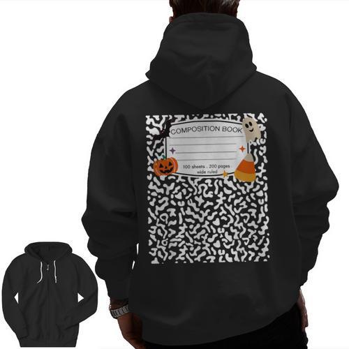 Halloween Teacher Composition Book Notebook Matching Group Men Zip Up Hoodie Back Print - teacherstshirts.com CA