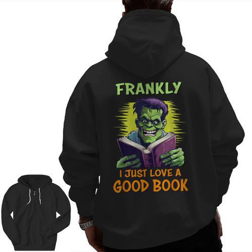 Halloween Teacher Librarian Frankenstein Reading Books Men Zip Up Hoodie Back Print - teacherstshirts.com
