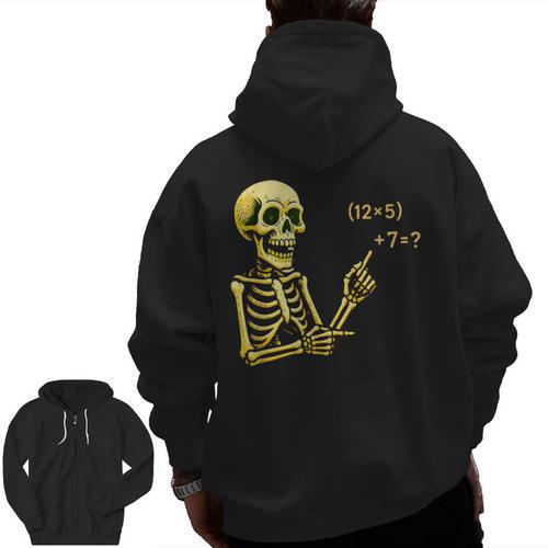 Halloween Teacher Six Seven 6 7 Skeleton Spooky Costume Men Zip Up Hoodie Back Print - teacherstshirts.com CA