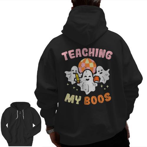 Halloween Teacher Teaching My Boos Costume Teacher Men Women Men Zip Up Hoodie Back Print - teacherstshirts.com AU