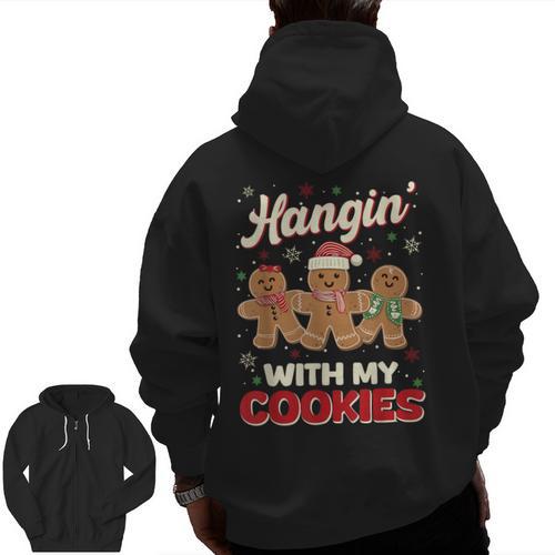 Hangin With My Cookies Gingerbread Man Xmas Teacher Men Zip Up Hoodie Back Print - teacherstshirts.com DE