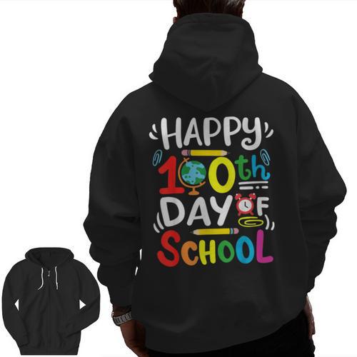 Happy 100th Day Of School 100 Days Of School Teacher Student Men Zip Up Hoodie Back Print - teacherstshirts.com AU